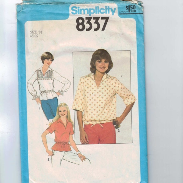 1970s Vintage Sewing Pattern Simplicity 8337 Misses Shirt Top Blouse Size 14 Bust 36 1977 70s