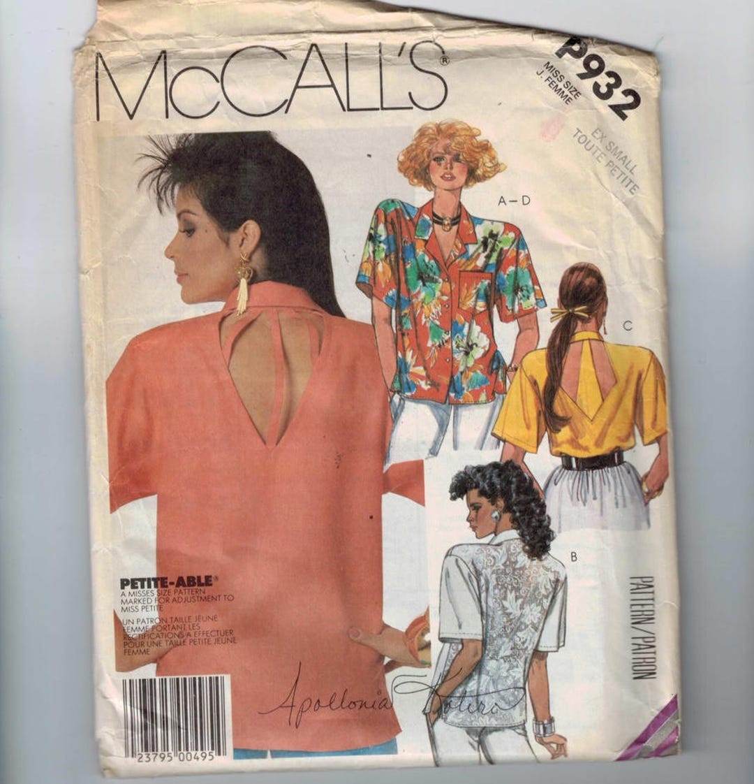 1980s Misses Sewing Pattern Mccalls 2516 P932 Misses Shirt - Etsy