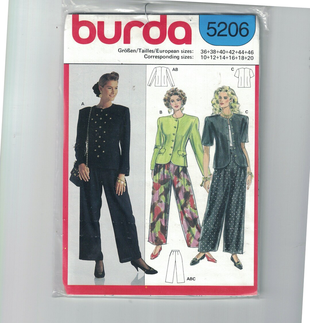 1990s Vintage Sewing Pattern Burda 5206 Missses Wide Leg Pants - Etsy