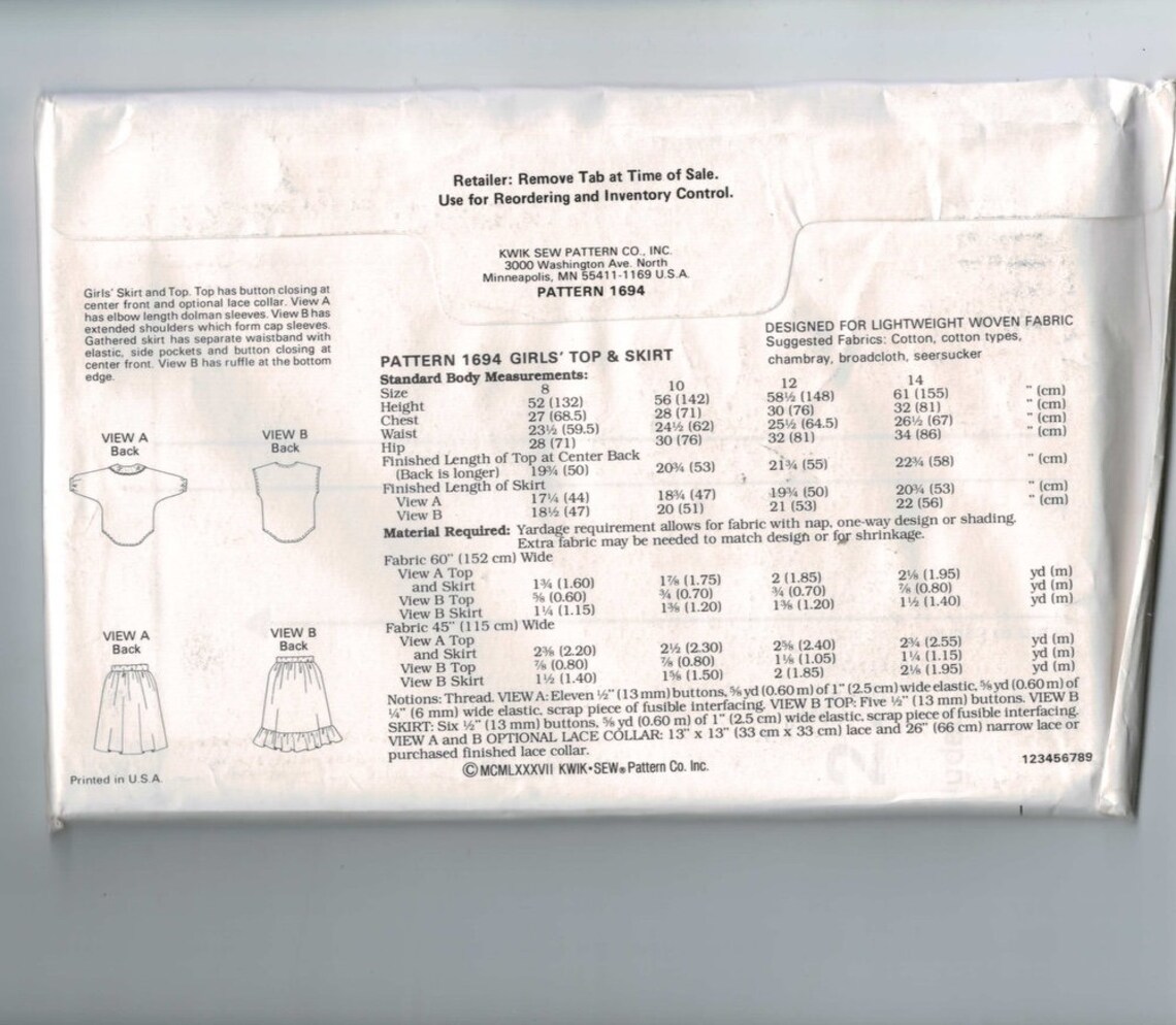 Kids Sewing Pattern Kwik Sew 1694 Girls Skirt and Top Ruffled Size 8 10 ...