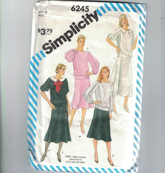 1980s Vintage Sewing Pattern Simplicity 6245 Misses Loose Fitting