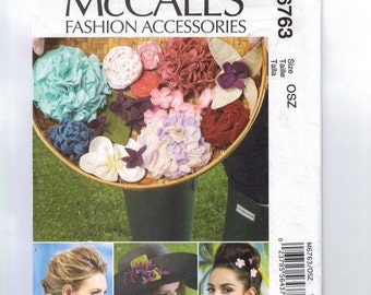 McCalls M6763 Stoff Blumen Stiefmütterchen Rose Iris Hydrangia Hochzeit Haarschmuck Hut Bastelmuster UNCUT