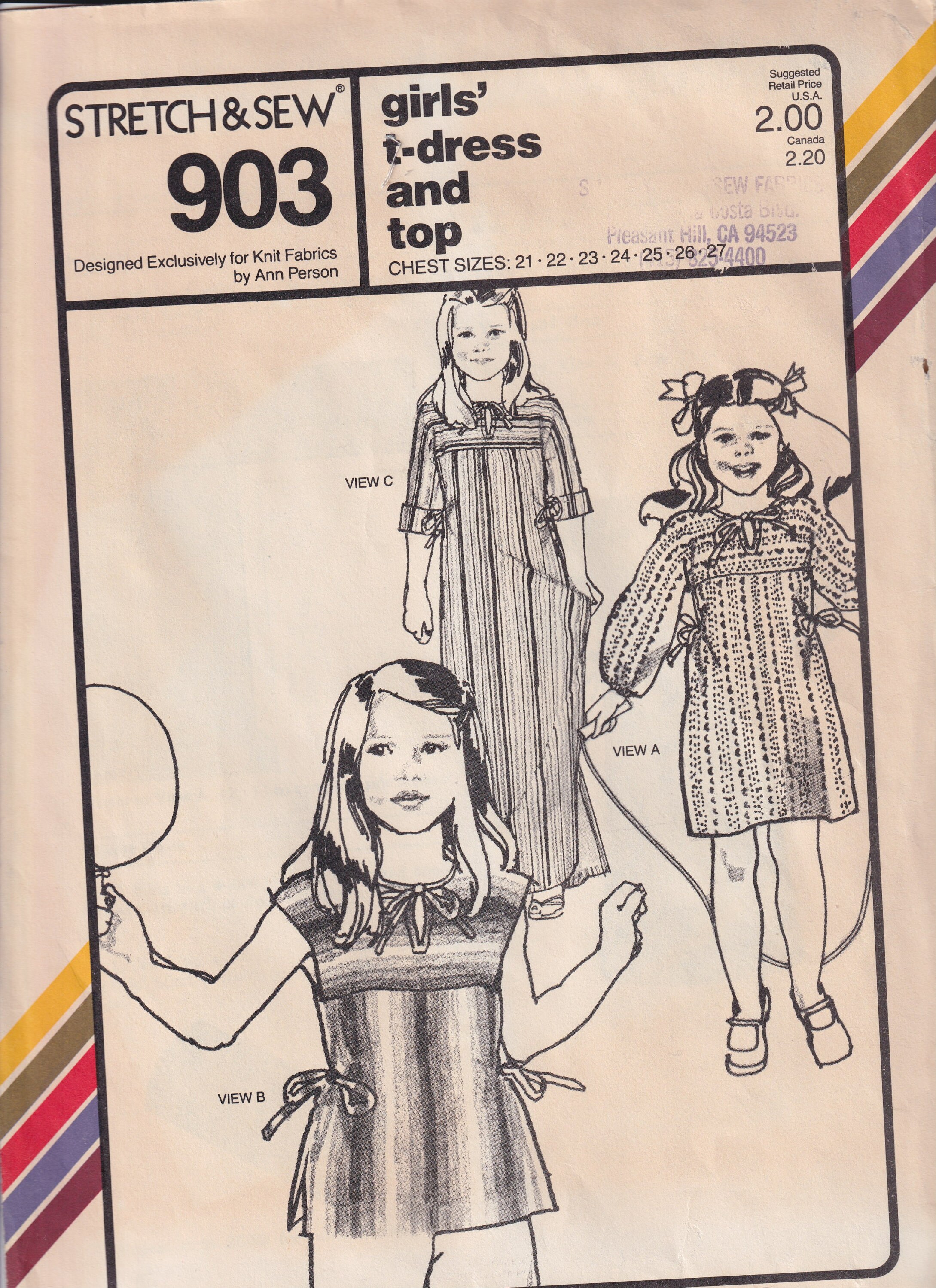 1970s Vintage Sewing Pattern Stretch and Sew 903 Girls T-dress and