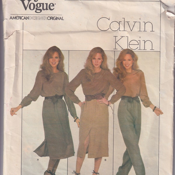 1980s Sewing Pattern Vogue 2064 Calvin Klein American Designer Easy Skirts and Pants Size 8 or Size 12