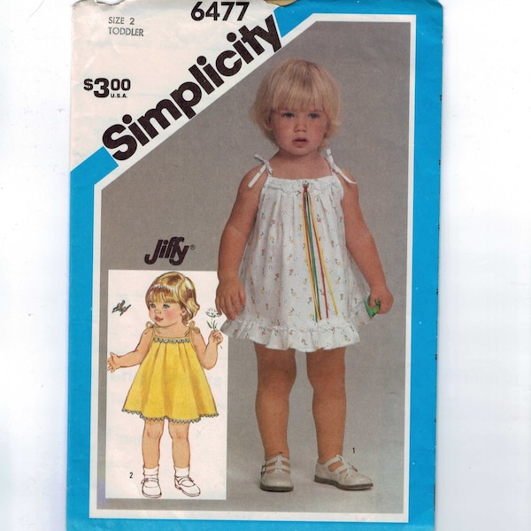 1980s Vintage Sewing Pattern Simplicity 6477 Girls Toddlers Easy Jiffy Pullover Sundress Dress Size 2 Breast Chest 21 80s 1984 UNCUT