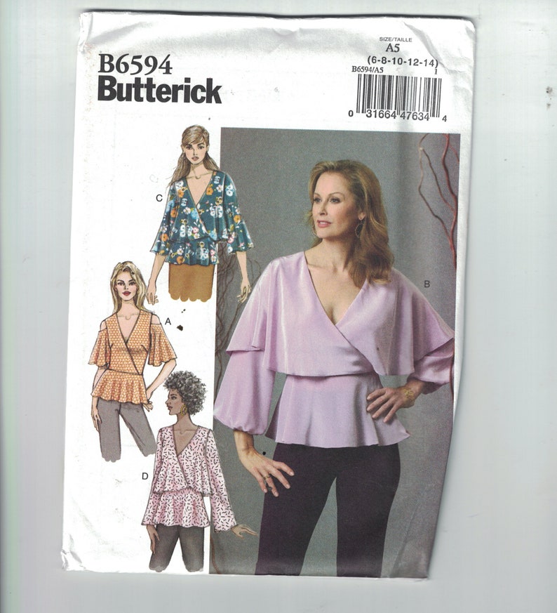 Misses Sewing Pattern Butterick B6594 6594 Easy Tops with Shoulder Overlay or Cold Shoulder Options Size 6-14 or 14-22 UNCUT image 1