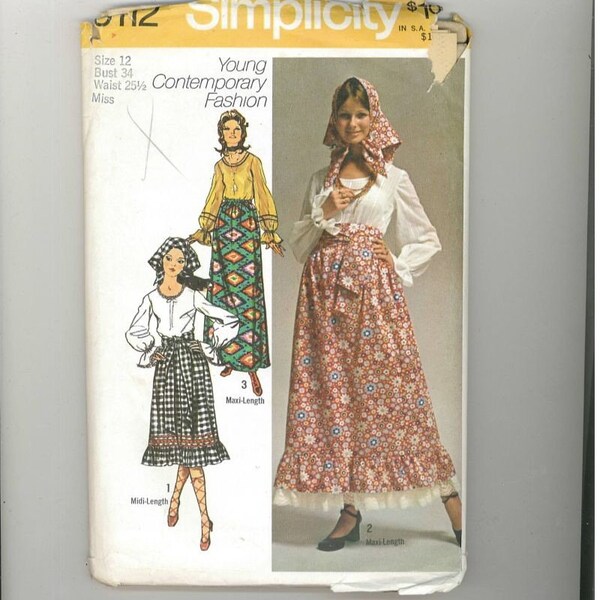 Vintage 1970 Misses Dress Pattern Simplicity 9112 Size 12 Bust 32