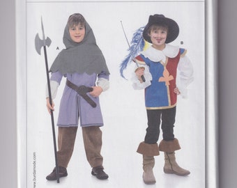 Kids Sewing Pattern Burda 9659 Boys Musketeer Page Medieval Renaissance SCA Reenactment Halloween Costume Size 4-10 UNCUT