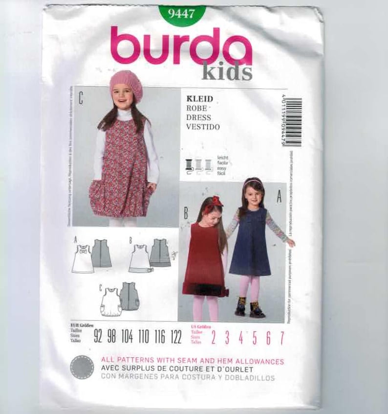 Kids Sewing Pattern Burda 9447 Girls Easy Dress or Jumper Etsy
