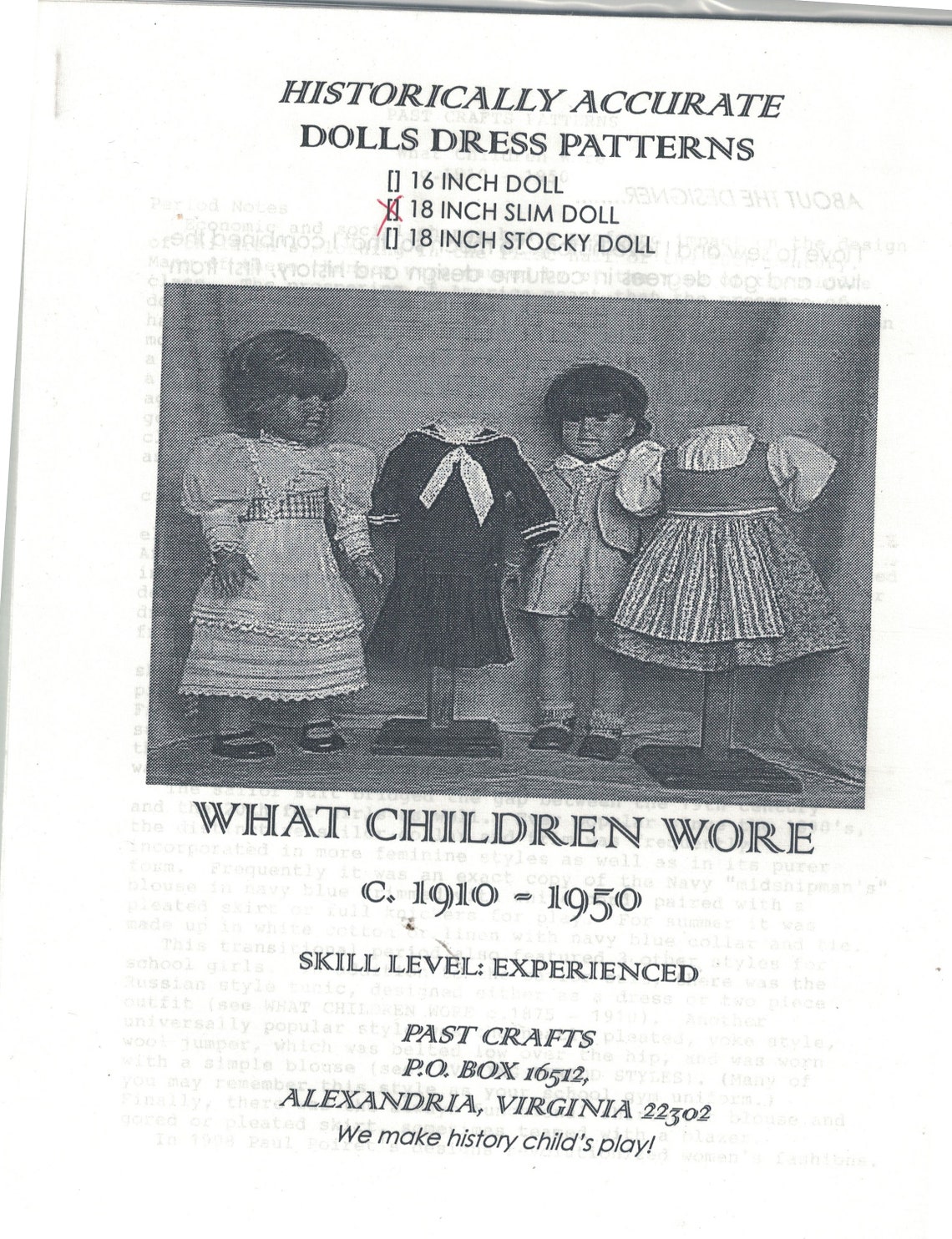 Doll Sewing Pattern Past Crafts What Children Wore 1910-1950 | Etsy