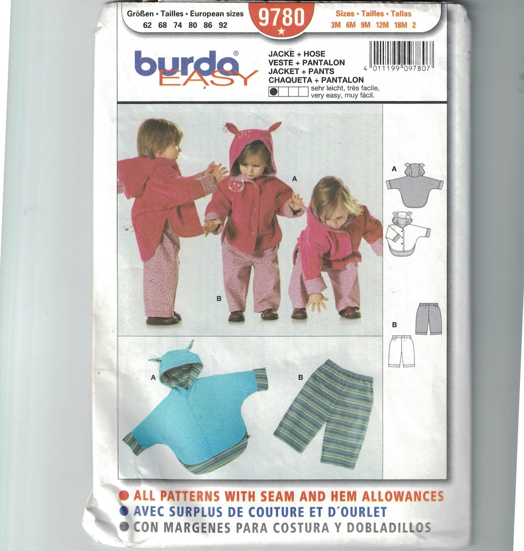 Sewing Pattern Burda 9780 Baby Toddler Kids Hooded Jacket