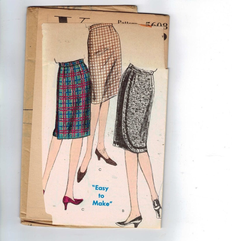 1960s Vintage Sewing Pattern Vogue 5608 Wrapped Back Slim Skirt Waist 28 Hip 38 UNCUT 60s image 1