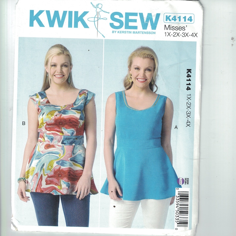 Misses Sewing Pattern Kwik Sew K4114 4114 Sleeveless Tank Top with Peplum Plus Size 1x 2x 3x 4x UNCUT image 1