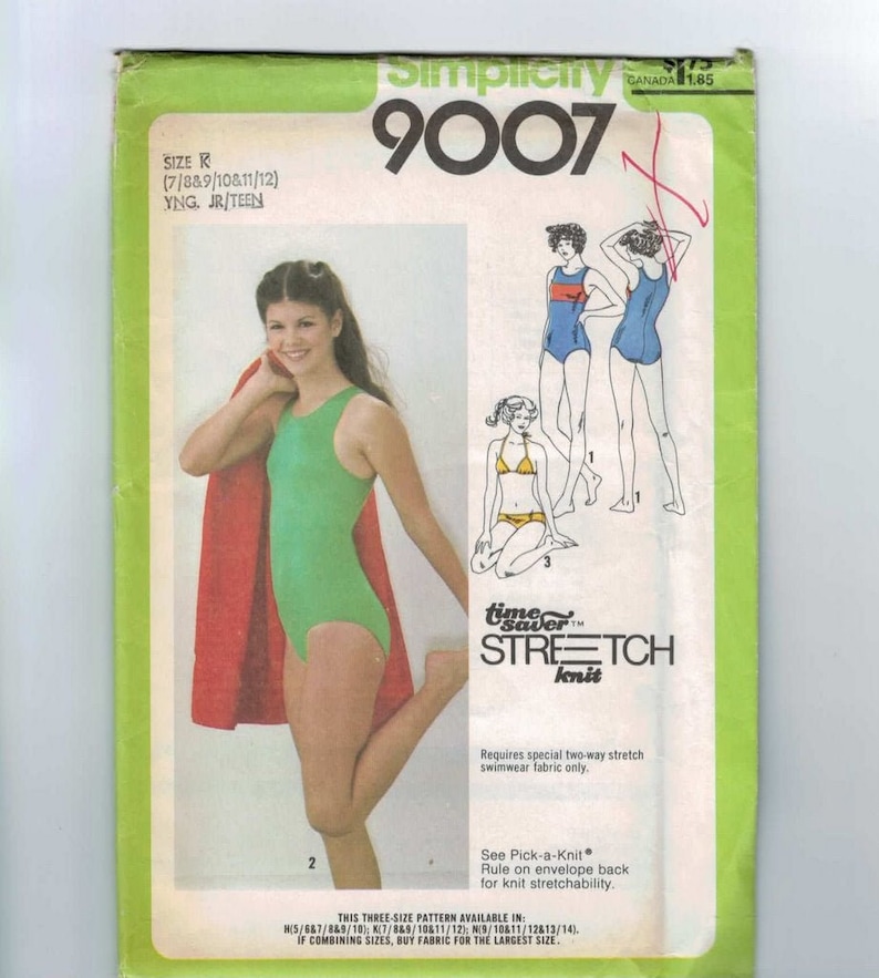 1970s Vintage Sewing Pattern Simplicity 9007 Bikini Tank Bathing Suit Swimsuit Size 5 6 7 8 9 10 11 12 Bust 29 30 31 32 1979 70s UNCUT image 1