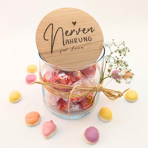 Nervennahrung Geschenk • Glas Nervennahrung personalisiert • Kleine Aufmerksamkeit für Kollegen • Personalisiertes Vorratsglas