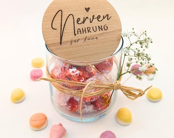 Nervennahrung Geschenk • Glas Nervennahrung personalisiert • Kleine Aufmerksamkeit für Kollegen • Personalisiertes Vorratsglas