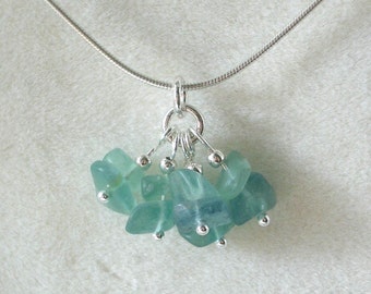 Genuine Aqua Fluorite Pendant Necklace