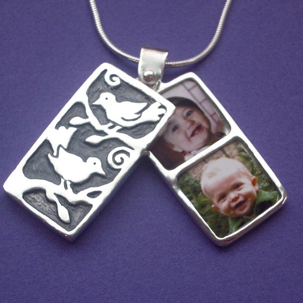 2 to 4 Photos Forest Bird Locket for Mothers, Grandmothers, Sisters or Daughters