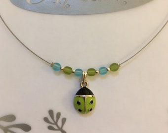 Child Size Cute Green Ladybug Necklace