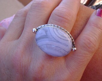 Blue Lace Agate Cocktail Ring - Size 7.5