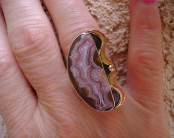 Laguna Agate Cocktail Ring in Sterling with 14K Gold - Size 8