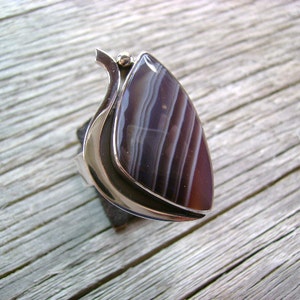 Bague de cocktail en agate du Botswana frappante Taille 9 image 3