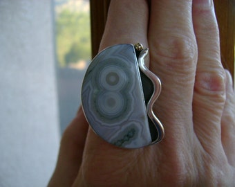 Top Shelf Ocean Jasper Cocktail Ring with a Touch of Gold - Size 8.5