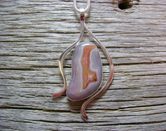 Laguna Agate and Forged Sterling Silver Pendant