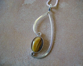 Tiger's Eye and Forged Sterling Silver Pendant