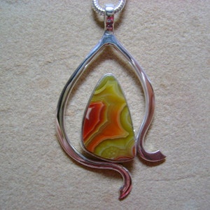 Striking Laguna Agate and Forged Sterling Silver Pendant