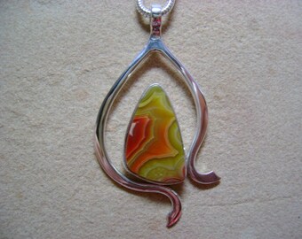 Striking Laguna Agate and Forged Sterling Silver Pendant