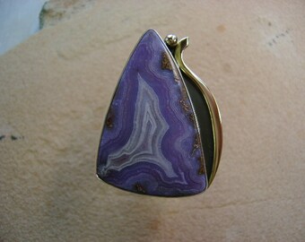 Beautiful Purple Passion Agate Cocktail Ring in Sterling and 14k Gold - Size 8.5