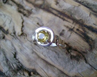 Faceted Chrysoberyl Ring in Forged Sterling - Size 7