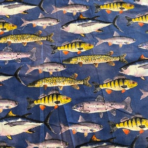 Freshwater Fish Print Fabric Soft Cotton Flannel by the Yard Trout Pike Perch and More