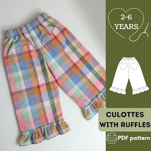 Kids Culottes with Ruffles Sewing Pattern: Easy Sew Pants (Sizes 2-6 Years) (PDF Pattern in English)