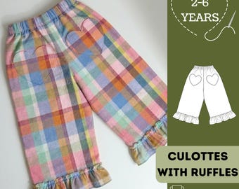 Kids Culottes with Ruffles Sewing Pattern: Easy Sew Pants (Sizes 2-6 Years) (PDF Pattern in English)
