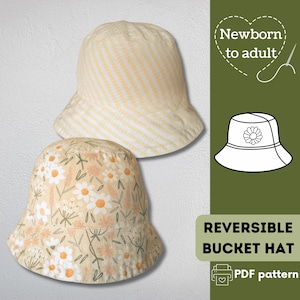 Reversible Bucket Hat PDF Pattern: Newborn to Adult Sizes