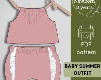 Baby Summer Outfit Sewing Pattern: Top & Bloomers (PDF Pattern in English)