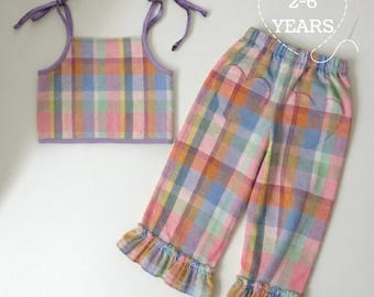 Simple Top & Culottes with ruffles Sewing Pattern: Sizes 2-6 Years (PDF Pattern in English language)