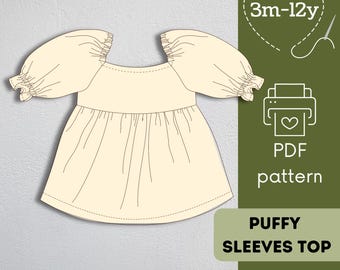 Puffy Sleeve Tunic Sewing Pattern: Kids Sizes 3m-12y (PDF Pattern in English)