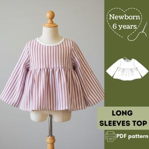 Patron de couture haut à manches longues pour enfants : du nouveau-né à 6 ans (Patron PDF)