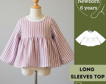 Kids Long Sleeve Top Sewing Pattern: Sizes Newborn to 6 Years (PDF Pattern)