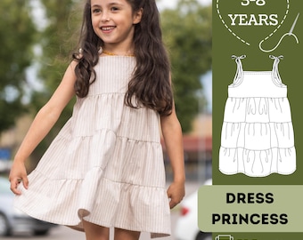Girls Puffy Princess Dress Sewing Pattern: Sizes 3-8 Years (PDF Pattern in English language)