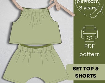 Baby Top & Shorts Schnittmuster: Newborn bis 3 Jahre (PDF-Schnittmuster)
