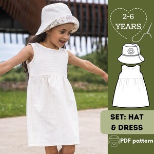 Patron de couture de robe et chapeau pour enfants : facile à coudre, du nouveau-né à 6 ans (Patron PDF)