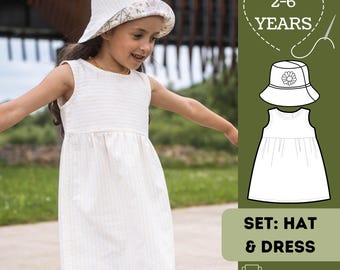 Kids Dress & Bucket Hat Sewing Pattern: Easy Sew, Newborn to 6 Years (PDF Pattern)