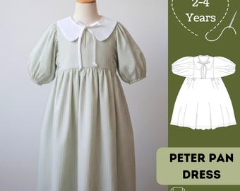 PDF Sewing Pattern Dress With Peter Pat Collar. Easy to Sew. Sizes From 18 months to 4years. Pattern is made in English Language.