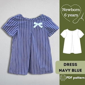 Schnittmuster für gestreiftes Kleid: Easy Sew, Neugeborene bis 6 Jahre (PDF Pattern)
