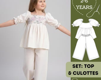 Kids Clothes Sewing Pattern: Top & Pants Set (Sizes 2-6 Years) (PDF Pattern)