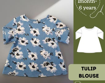 Kids Blouse Sewing Pattern: Tulip Sleeves. Sizes Newborn to 6 Years (PDF Pattern)